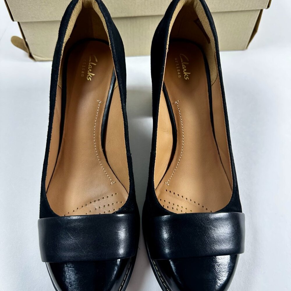 Clarks Artisan Tarah Brae Black Suede Patent Leather Pumps Women’s Size 6.5M - Picture 10 of 16